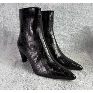 Her Anthony Veer Cora Croc Ankle Boots Women's Black Heeled Booties Size 9.5